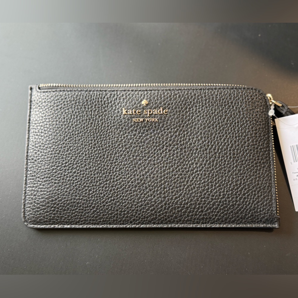 Kate Spade Lucy Black Leather Medium L-Zip Wristlet KE574 Wallet NWT $139 MSRP